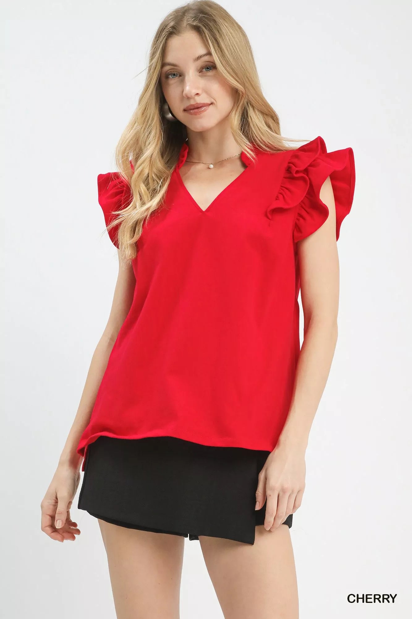 Umgee Ruffle Sleeve V-Neck Top
